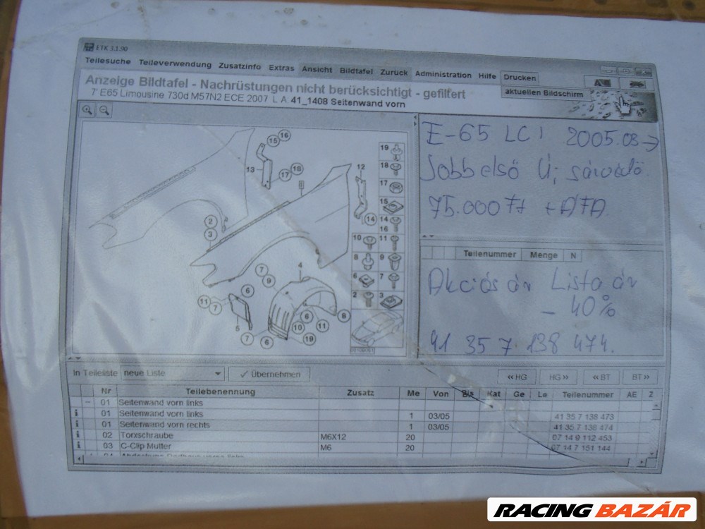 [GYÁRI ÚJ] BMW Sárvédő Jobb Első 7-es sorozat / E65 LCI  6. kép